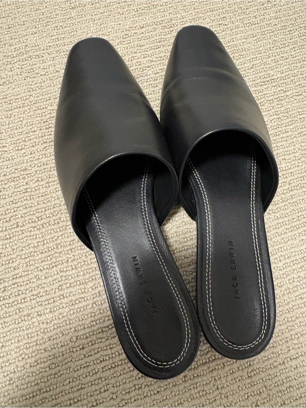 Jack Erwin Black Leather Square-Toe Slip-On Mules